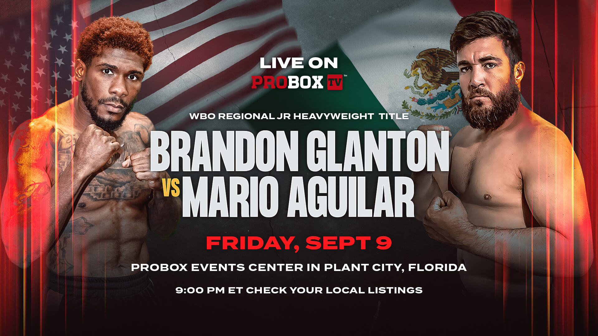 Glanton vs Aguilar, September 9th at ProBox Events Center in Plant City, Florida