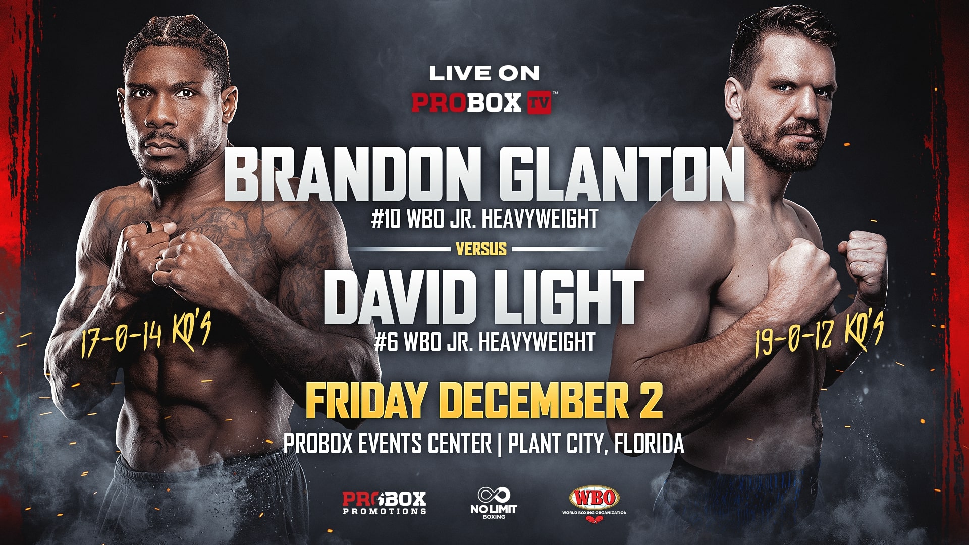 Brandon Glanton vs David Light December 2nd at d ProBox Event Center in Plant City, Florida