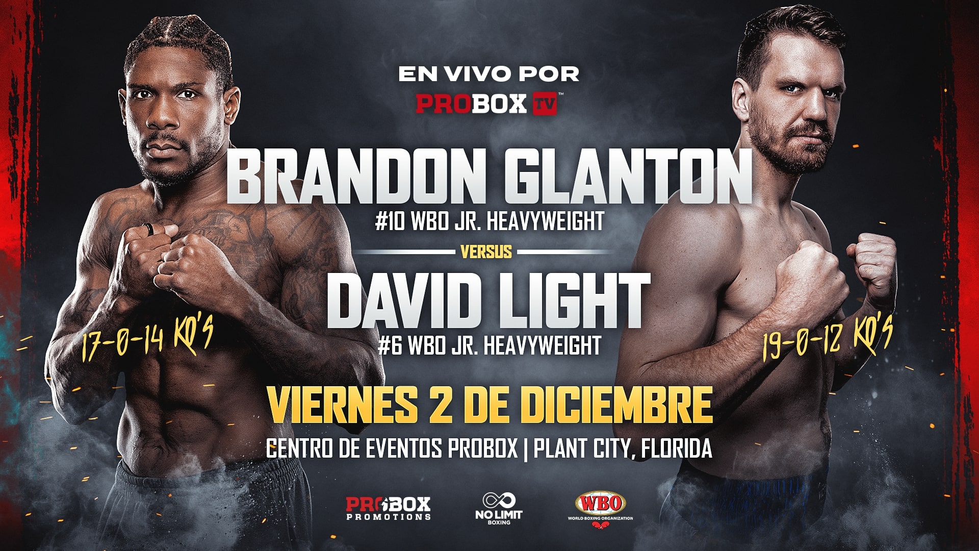 Brandon Glanton vs David Light December 2nd at ProBox Event Center in Plant City, Florida