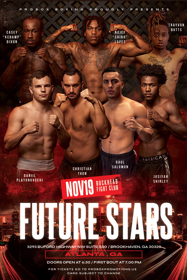 ProBox Promotions head to Atlanta, GA, for a night of Future Stars on November 19, at Buckhead Fight Club