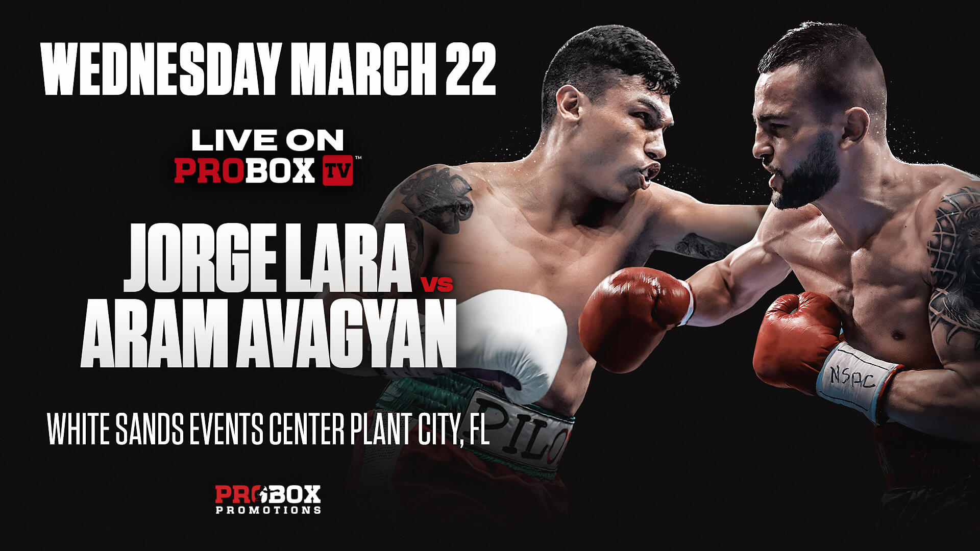 Jorge Lara VS Aram Avagyan, March 22, WhiteSands Event Center, Plant City, FL